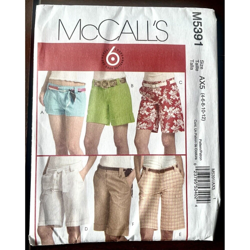 Misses Shorts Pattern McCalls 5391 Sz 4-12 Six Shorts 3 Lengths Belt UNCUT 2007